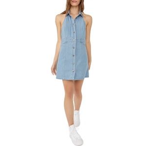 Free People denim halter button up dress